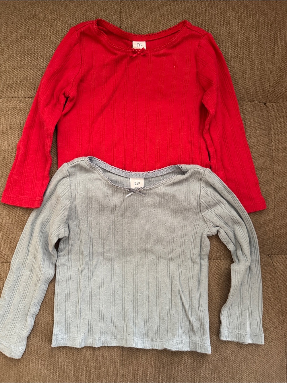GAP Girls' Long-Sleeve Ribbed Tops — Red & Light Blue